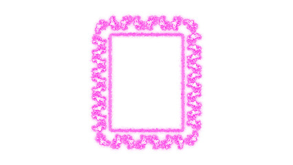 Vibrant pink glowing floral decorative frame design with ornamental white patterns, an elegant modern art element template for text or image display on purple background