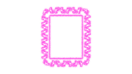 Vibrant pink glowing floral decorative frame design with ornamental white patterns, an elegant modern art element template for text or image display on purple background