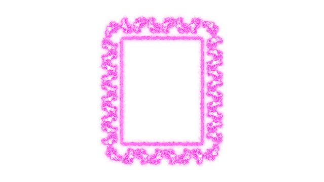 Vibrant pink glowing floral decorative frame design with ornamental white patterns, an elegant modern art element template for text or image display on purple background