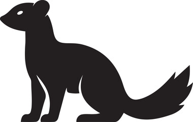 Black silhouette of a stoat or weasel sitting alertly, Small mammal silhouette vector for wildlife art