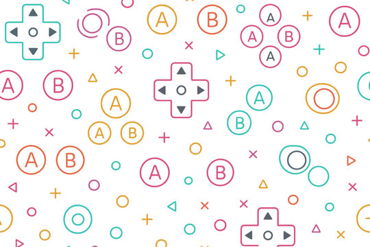 Neon video game controller button pattern with vibrant gradient background
