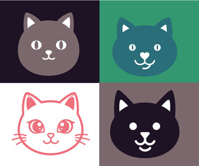 Cute Cat Vector Illustration: Minimalist Feline Pet Graphic, Flat Design Domestic Animal Art, Kitten Characters