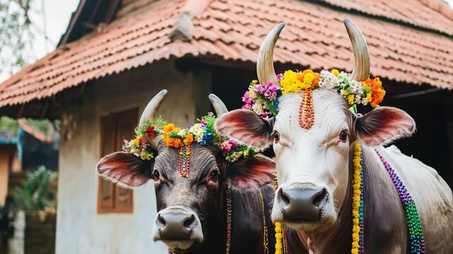 A pair of cows grazing near each other