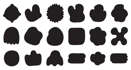 Soft organic liquid blob set. Liquid organic blob curve fluid shape figure. Abstract liquid bubble, wavy different form. Soft round oval pattern background. Vector illustration