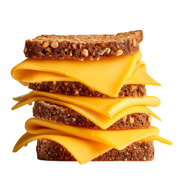Gouda Cheese Slices on Rye Bread isolated on transparent background