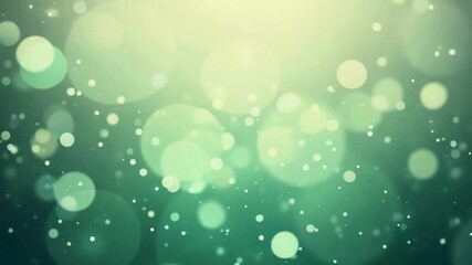 Subtle, calming abstract background loop with large, soft green bokeh lights and fine sparkling particles floating gently against a hazy green backdrop - Powered by Adobe