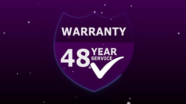 A abstract glowing modern &ldquo;48 Year Warranty&rdquo; label design suitable for product packaging animation, promotional materials, and digital marketing with background.