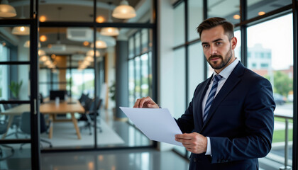 Businessman Reviewing Marketing Strategy Plan Modern Office Performance Diagram Multiracial Insights Professional Environment