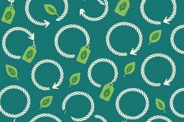 Eco-friendly seamless pattern with recycling arrows, leaves, and green tags
