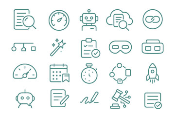 Fototapeta premium Neon-style UI icons for automation, speed, and data tasks