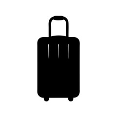 Black silhouette of a suitcase with extendable handle and rolling wheels