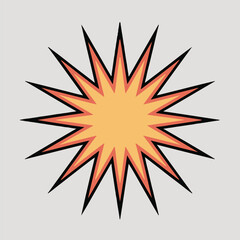 Illustration of a starburst shape with orange fill and black outline on a light gray background