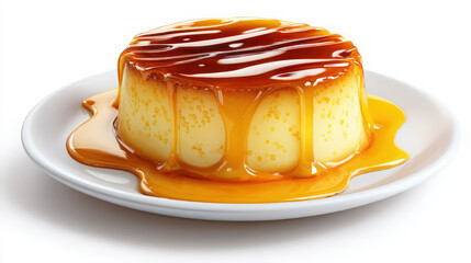 delicious spanish flan with caramel drizzle on isolated background