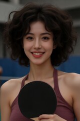 Young woman holding a paddle smiling outdoors portrait shot