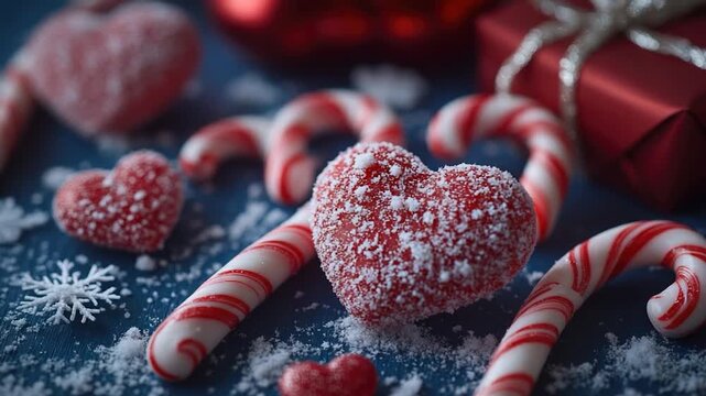 A close-up shot of candy canes arranged on a table, perfect for holiday or winter-themed projects