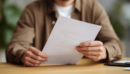 Point Of View Shot Of Examiner Reading A Resume In Job Interview For Employment And Recruitment Purposes.