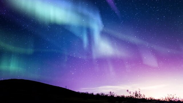 Solar Storm Aurora Purple Green and Milky Way Galaxy Grasslands Loop