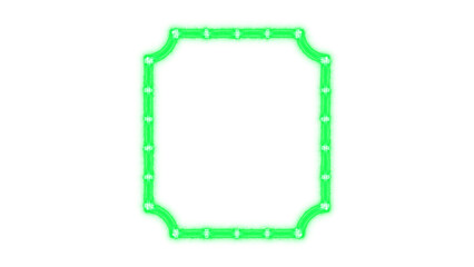 Neon green glowing rectangular frame with softly rounded corners, illuminated modern border design element isolated on transparent background