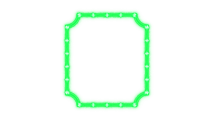 Neon green glowing rectangular frame with softly rounded corners, illuminated modern border design element isolated on transparent background