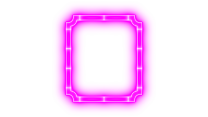Modern glowing pink neon rectangular frame with ornate corners, casting a vibrant light effect, suitable for futuristic design interfaces or borders, isolated on transparent background.