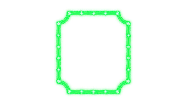 Neon green glowing rectangular frame with softly rounded corners, illuminated modern border design element isolated on transparent background - Powered by Adobe