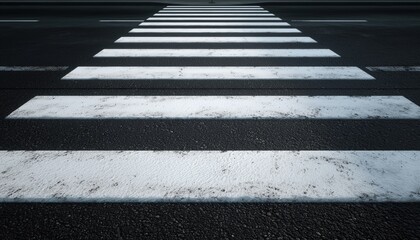 White Stripes On Black Asphalt: Zebra Crossing As A Safe Place To Cross The Road According To Traffic Rules