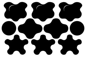Black blob shapes and oval forms on white background