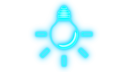 neon lightbulb illustration with abstract glowing elements symbolizing ideas and innovation isolated on transparent background.