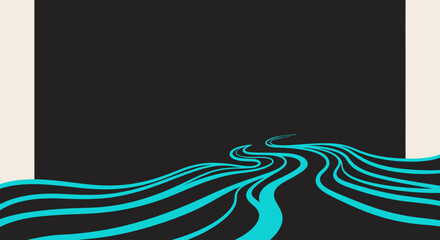 Dynamic abstract blue lines create a captivating sense of motion on a dark background, forming an intriguing visual path that evokes fluidity and modern design principles