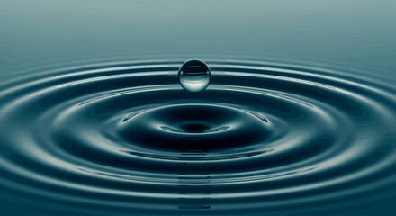 Water drop creating ripples, serene, calm, and visually captivating liquid impact with concentric wave patterns