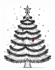 Decorated Christmas Tree with Star Topper and Ornaments on White Background