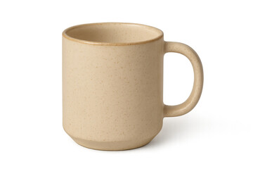 Beige ceramic coffee mug on transparent background