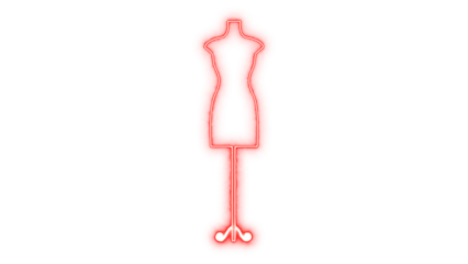 Glowing neon outline illustration of a classic tailor's dummy or dress form, embodying fashion design, retail, and apparel creation, isolated on transparent background