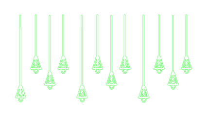 Set of abstract neon green glowing decorative icons, modern vector illustration featuring minimalist hanging graphic elements with vibrant lighting effect, isolated on transparent background.