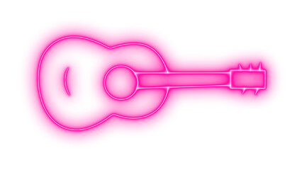 Pink neon glowing guitar outline icon with vibrant light effect for music, entertainment, and modern design projects, isolated on transparent background.