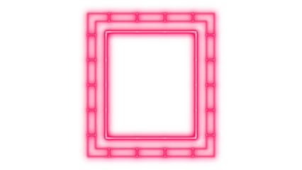 Abstract glowing neon square frame graphic with bright pink and white lines, creating a vibrant modern design element isolated on transparent background