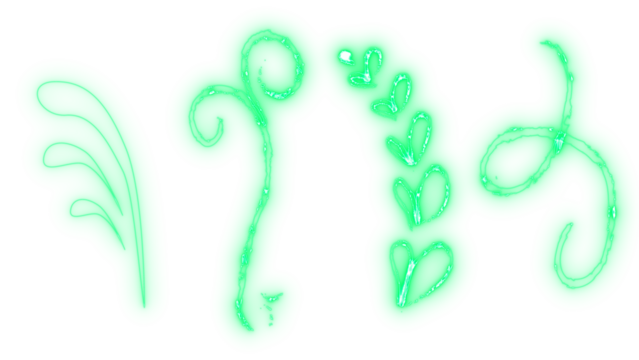 Vibrant abstract green luminous organic shapes with fluid lines and glowing heart-like elements creating a modern design illustration, isolated on transparent background