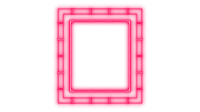 Abstract glowing neon square frame graphic with bright pink and white lines, creating a vibrant modern design element isolated on transparent background - Powered by Adobe