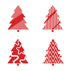 Set of two Unique red Christmas trees with varied artistic patterns and joyful themes. Christmas Elements Concepts Vector Illustration Design