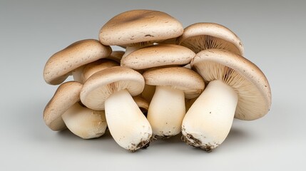 Brown shiitake mushrooms are arranged in a small pile on a random background, highlighting their rich texture and color for culinary uses