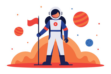 Obraz premium International Day of Women and Girls in Science – Woman Astronaut on Mars with Venus Flag Vector