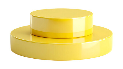 Yellow circular podium display stand isolated on a transparent white background, clipping path
