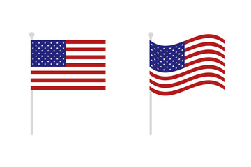 American Flag Icon on Flagpole. United States National Symbol. Vector Illustration