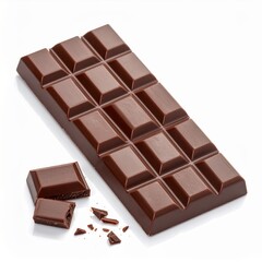 Fototapeta premium Dark Chocolate Bar with Two Broken Pieces on White Background