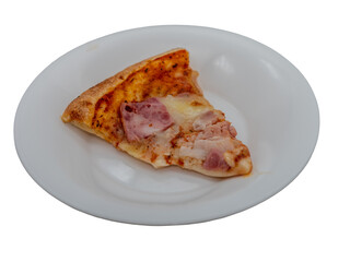Delicious ham pizza with melted cheese and tomato sauce, Italian style fast food served hot.
