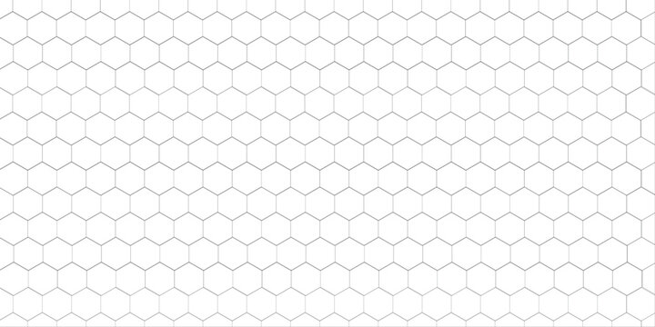 Repeated hexagon shapes pattern. Honeycomb background. Minimalistic print with hexahedrons. Mosaic geometric texture. Tile floor, fence or fishnet surface. Vector graphic illustration.