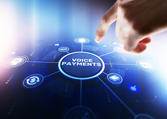 Modern voice payment technology with AI assistant processing secure financial transactions