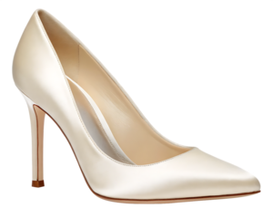 Elegant ivory satin stiletto high heel pump shoe isolated on transparent background