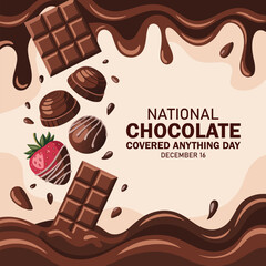 National Chocolate Covered Anything Day vector. Chocolate covered strawberry vector. Orange fruit with chocolate vector. Chocolate Covered Anything Day Poster, December 16.