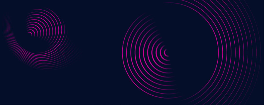 Abstract futuristic background with concentric circle line pattern. Purple color geometric loopable element on black background. Endless radio waves. Radar sonar ring vector design.
